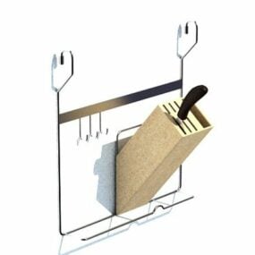 3D model nástěnného dřevěného stojanu na nože