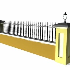 Brick Wall With Iron Fence 3d model