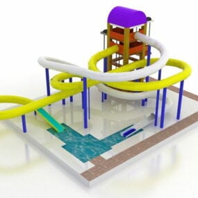 Mô hình 3d cầu trượt công viên nước sân chơi