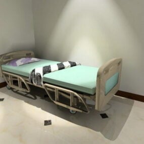 Modello 3d del letto ospedaliero con ruote di base