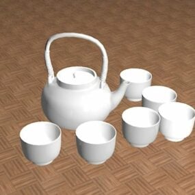 3д модель кухонного белого керамического чайного сервиза
