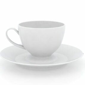 White Porcelain Cup And Saucer 3d model