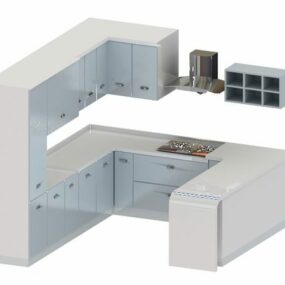 مدل سه بعدی کابینت آشپزخانه جی شکل سفید