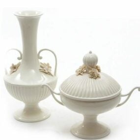 Home Decorative White Ornamental Vases 3d model