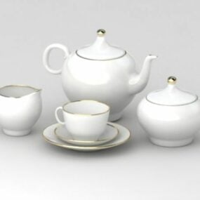 Mutfak Beyaz Porselen Çay Seti 3D model