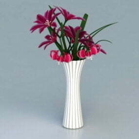 Modelo 3d de flores vermelhas em vaso branco doméstico