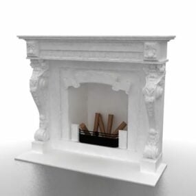 White Stone Fireplace 3d model