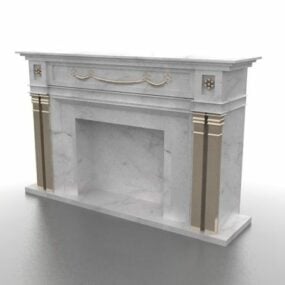 White Stone Fireplace Mantel Design 3d model