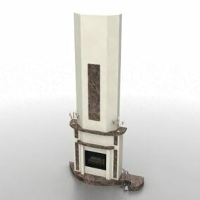 White Stone Fireplace With Chimney 3d model