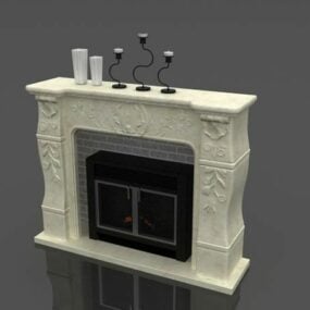 White Stone Fireplace Mantel Decorations 3d model