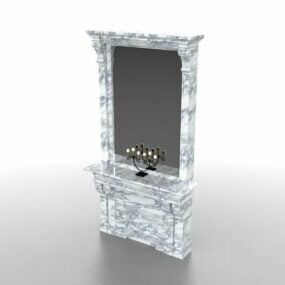 White Stone Fireplace With Mirror 3d model