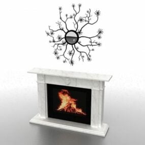 White Fireplace With Artwork Decoration 3d model
