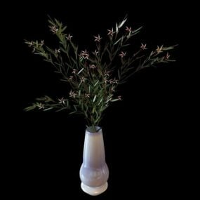 Λευκό ντεκόρ βάζου με λουλούδια τρισδιάστατο μοντέλο