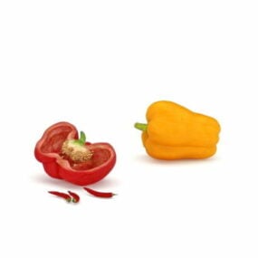 Whole Halved Bell Pepper Fruit 3d model