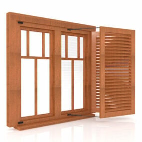 نافذة خشبية مع مصاريع نموذج ثلاثي الأبعاد