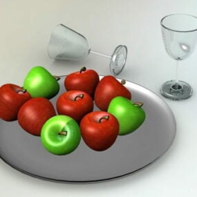 एप्पल 3डी मॉडल के साथ वाइन ग्लास