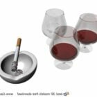 Ashtray With Wine Glasses On Desk