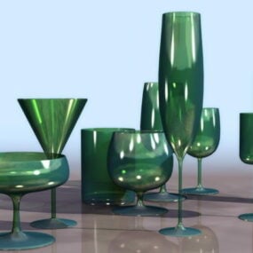Green Wine Glass Set 3d model