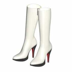 Women White Leather Boots 3d model