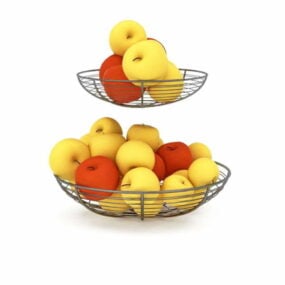 Modelo 3d de frutas de maçã com cesta de arame