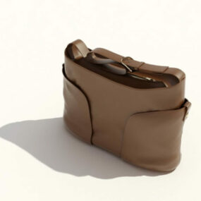 Women Fashion Brown Leather Handbag 3d model