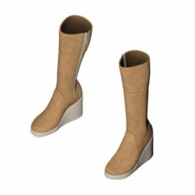 Women Platform Leather Wedge Boot 3d model
