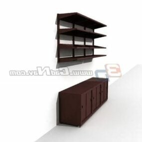 Wood Cabinet And Hanging Bookcase 3d model