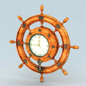 Wood Helm Wall Clock Decoration 3d model
