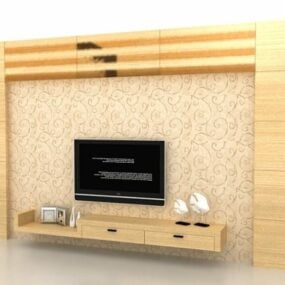دیوار چوبی با پایه تلویزیون مدل سه بعدی