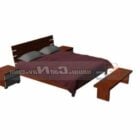 Wooden Double Bed With Bedside Tables