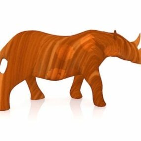 Wooden Carving Rhino Statue 3d model