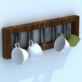 Cup On Wooden Rack 3d model