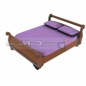 Hotel Wood Double Bed 3d model
