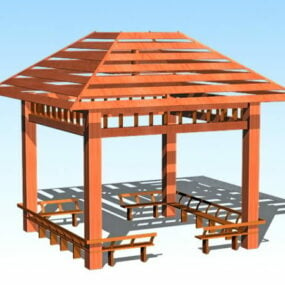 Home Wood Gazebo With Bench 3d model