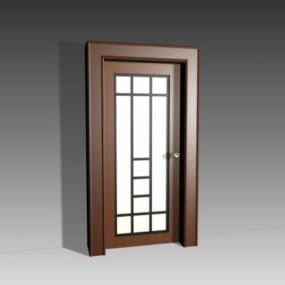 Modelo 3d de design de porta de vidro com grade de madeira