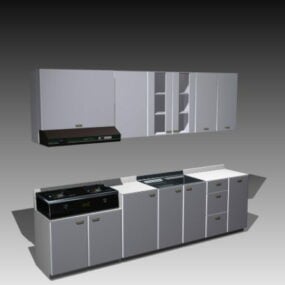 Modelo 3d de design de armários de cozinha retos de madeira