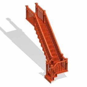 Modelo 3D de design de escada de pouso em madeira