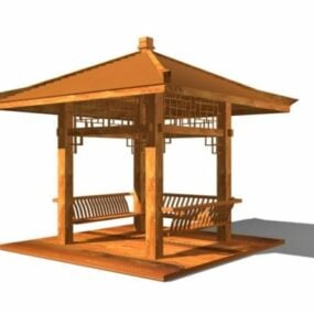 Model 3D drewnianego kwadratowego pawilonu zewnętrznego