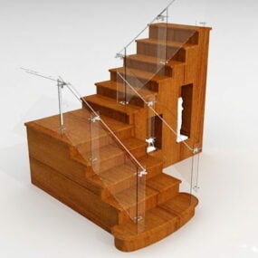 מדרגות עץ L Shape עם אחסון דגם תלת מימד