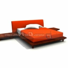 3д модель деревянного каркаса двуспальной кровати с мебелью