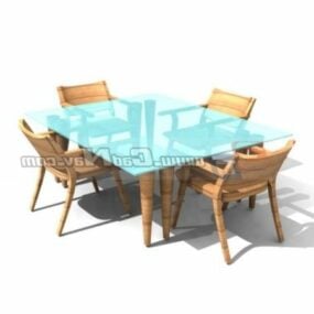 Conjunto de sala de jantar com móveis de madeira modelo 3d