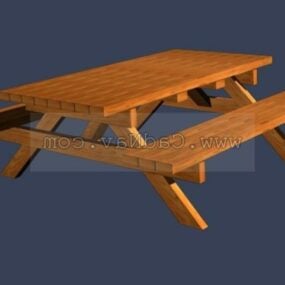 Wooden Table Furniture With Benches 3d model