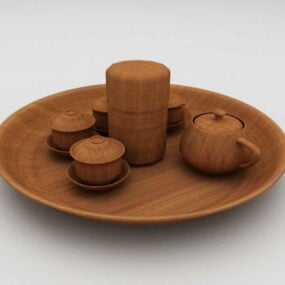 Bộ ấm trà gỗ nhà bếp mô hình 3d