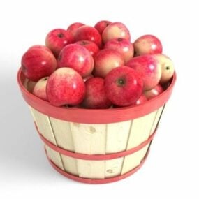 Jabłka w drewnianym koszu Model 3D