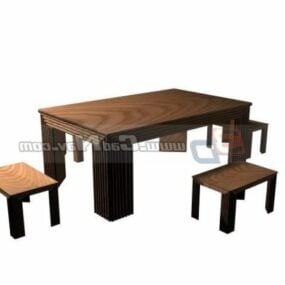 Wooden Dining Table Chairs Furniture 3d model