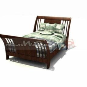 Wooden Antique Double Bed 3d model