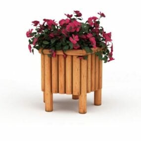 Mô hình 3d chậu trồng hoa bằng gỗ công viên