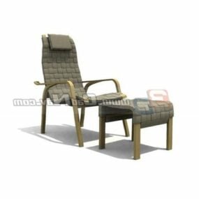Footrest With Wooden Lounge Chair Furniture 3d model