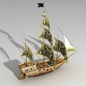 Drewniany statek piracki pływający Model 3D