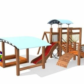 Set Taman Bermain Luar Ruangan Kayu model 3d